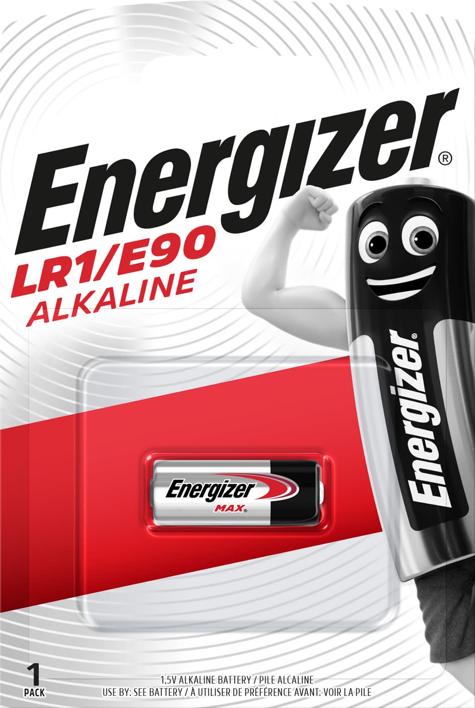 Pile alcaline Energizer, LR1, E90, 1,5 V, pour appareils électroniques, blister (1 paquet)